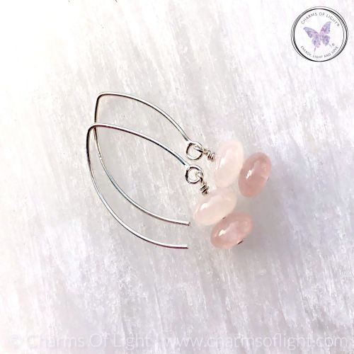 Rose Quartz Rondelle Silver Angled Earrings